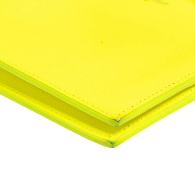 Pre Owned Saint Laurent Neon Green Leather East/West Bifold Wallet