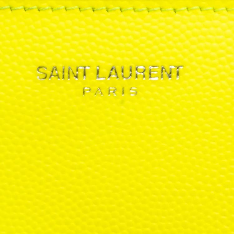 Pre Owned Saint Laurent Neon Green Leather East/West Bifold Wallet