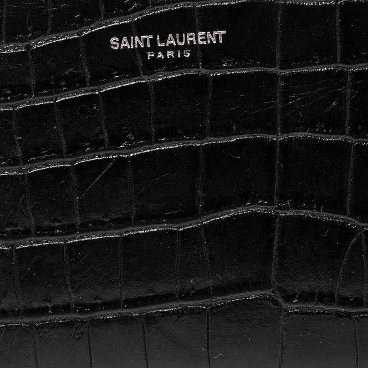 Pre Owned Saint Laurent Black Croc Embossed Leather Bifold Wallet