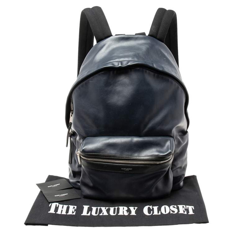 Pre Owned Saint Laurent Navy Blue/Black Leather and Canvas Classic Backpack