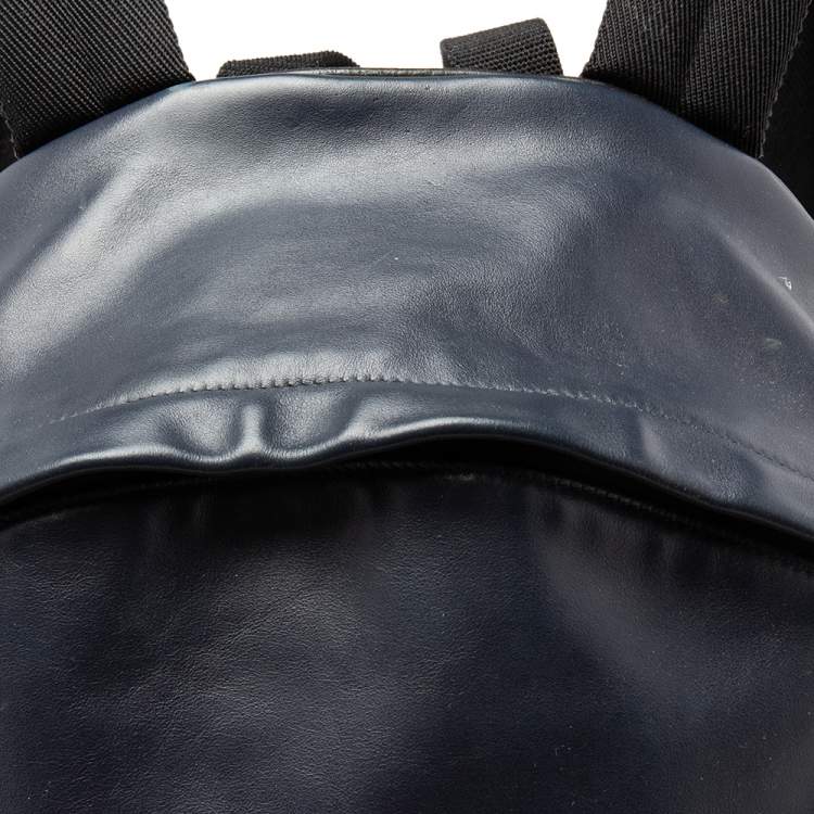 Pre Owned Saint Laurent Navy Blue/Black Leather and Canvas Classic Backpack