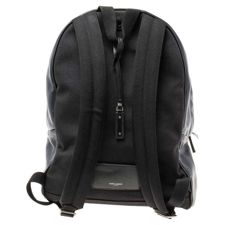 Pre Owned Saint Laurent Navy Blue/Black Leather and Canvas Classic Backpack