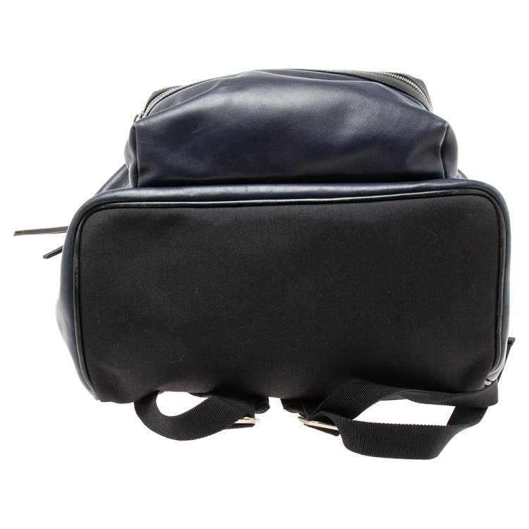 Pre Owned Saint Laurent Navy Blue/Black Leather and Canvas Classic Backpack