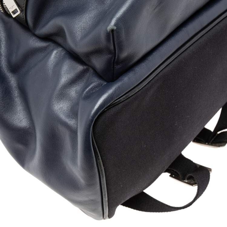 Pre Owned Saint Laurent Navy Blue/Black Leather and Canvas Classic Backpack