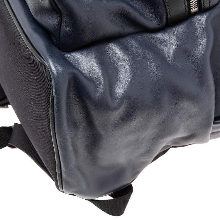 Pre Owned Saint Laurent Navy Blue/Black Leather and Canvas Classic Backpack
