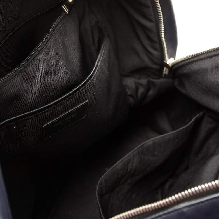 Pre Owned Saint Laurent Navy Blue/Black Leather and Canvas Classic Backpack