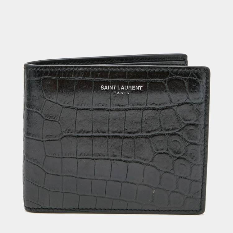 Saint Laurent Paris Crocodile-effect Leather Wallet in Black for Men