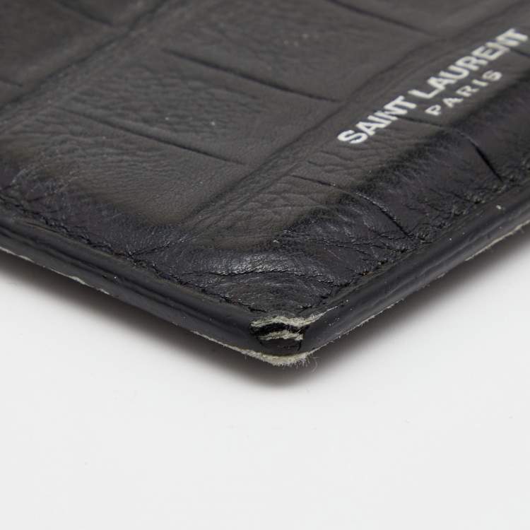 Pre Owned Saint Laurent Black Croc Embossed Leather Card Holder