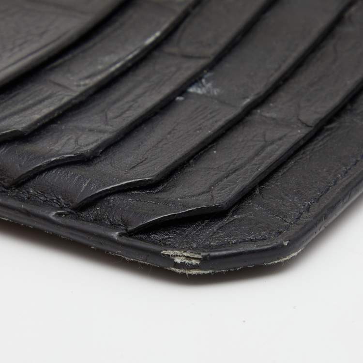 Pre Owned Saint Laurent Black Croc Embossed Leather Card Holder