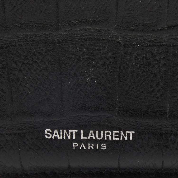 Pre Owned Saint Laurent Black Croc Embossed Leather Card Holder