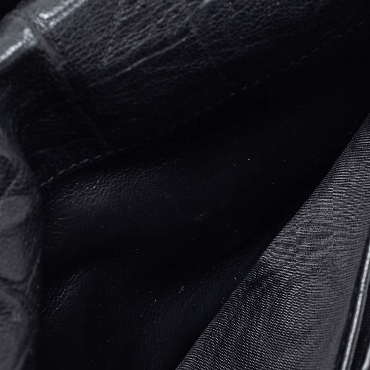 Pre Owned Saint Laurent Black Croc Embossed Leather Cassandre Long Wallet