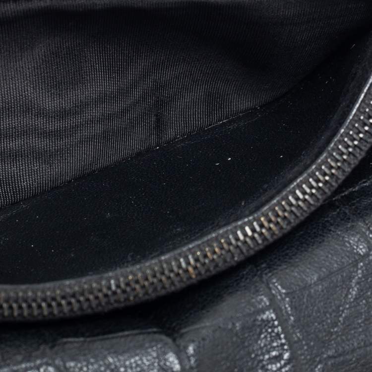 Pre Owned Saint Laurent Black Croc Embossed Leather Cassandre Long Wallet