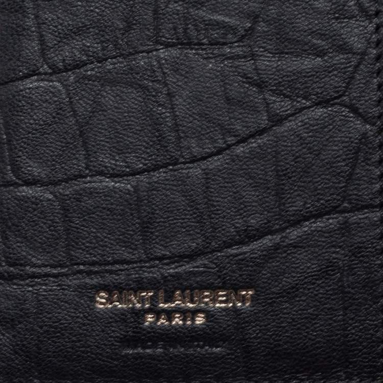 Pre Owned Saint Laurent Black Croc Embossed Leather Cassandre Long Wallet