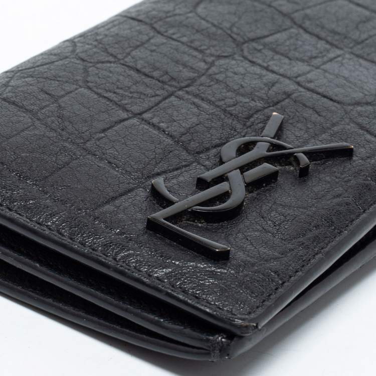 Pre Owned Saint Laurent Black Croc Embossed Leather Cassandre Long Wallet