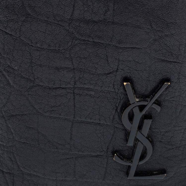 Pre Owned Saint Laurent Black Croc Embossed Leather Cassandre Long Wallet