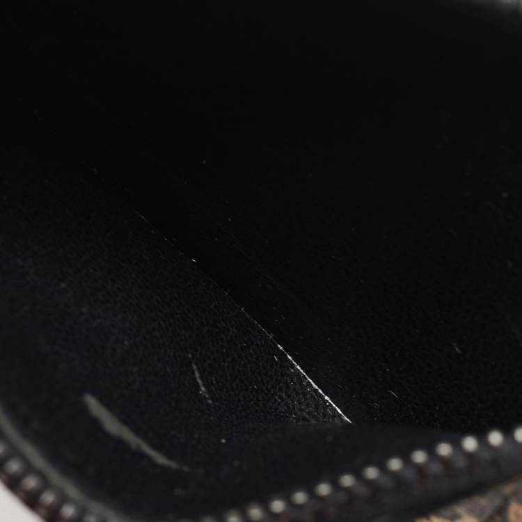 Pre Owned Saint Laurent Black/White Grain Skeleton Print Leather Zip Card Holder