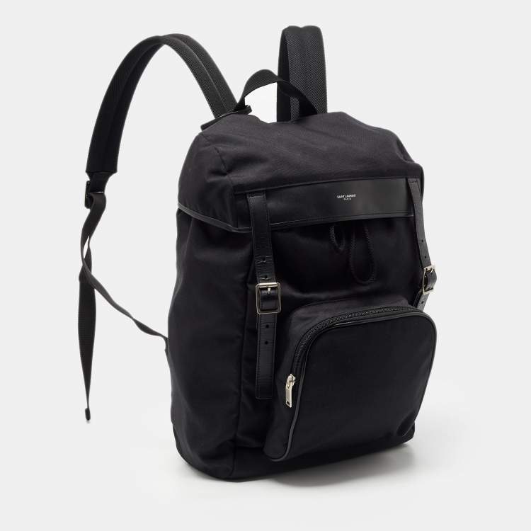Pre Owned Saint Laurent Black Nylon and Leather City Flap Backpack