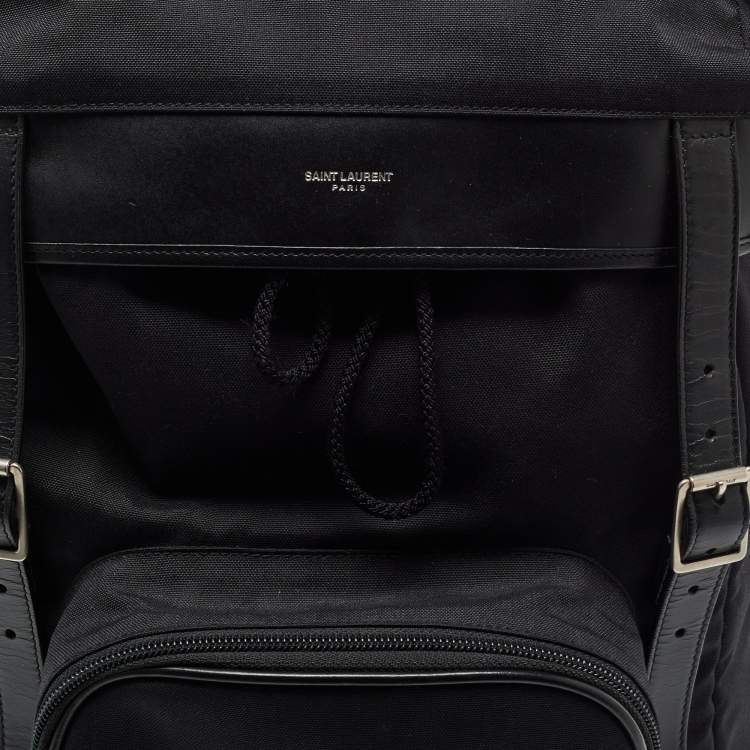 Pre Owned Saint Laurent Black Nylon and Leather City Flap Backpack