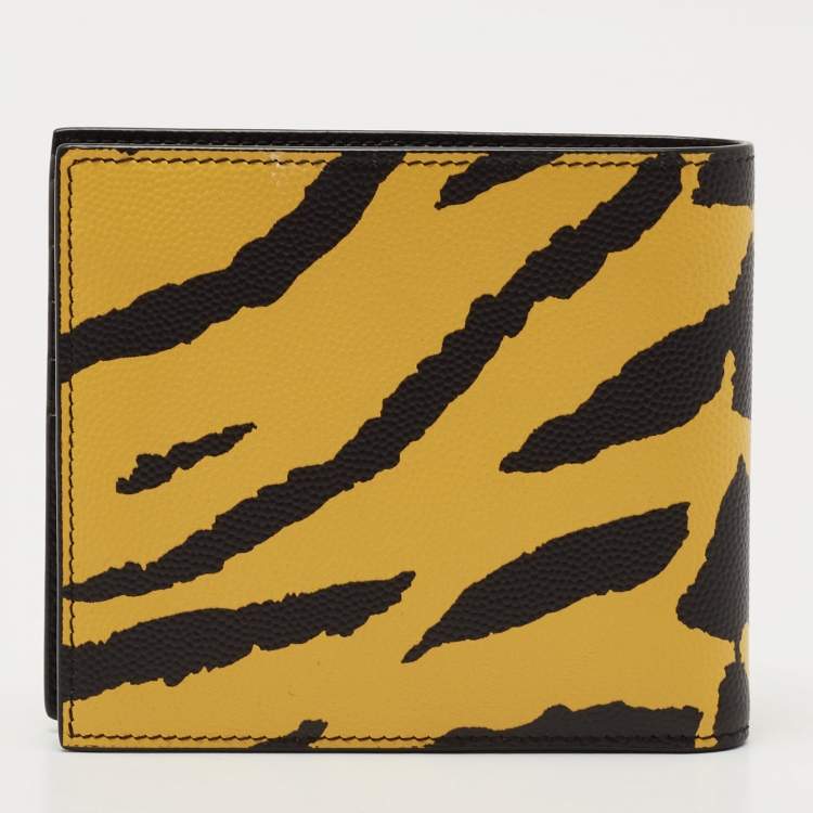 Pre Owned Saint Laurent Black/Yellow Printed Leather Bifold Wallet