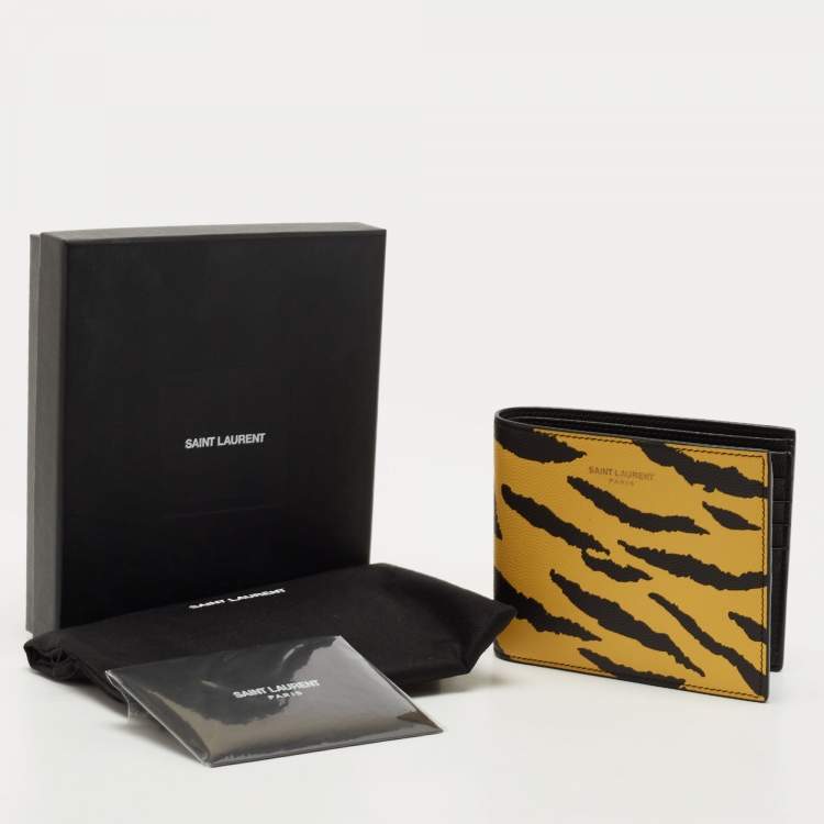 Pre Owned Saint Laurent Black/Yellow Printed Leather Bifold Wallet