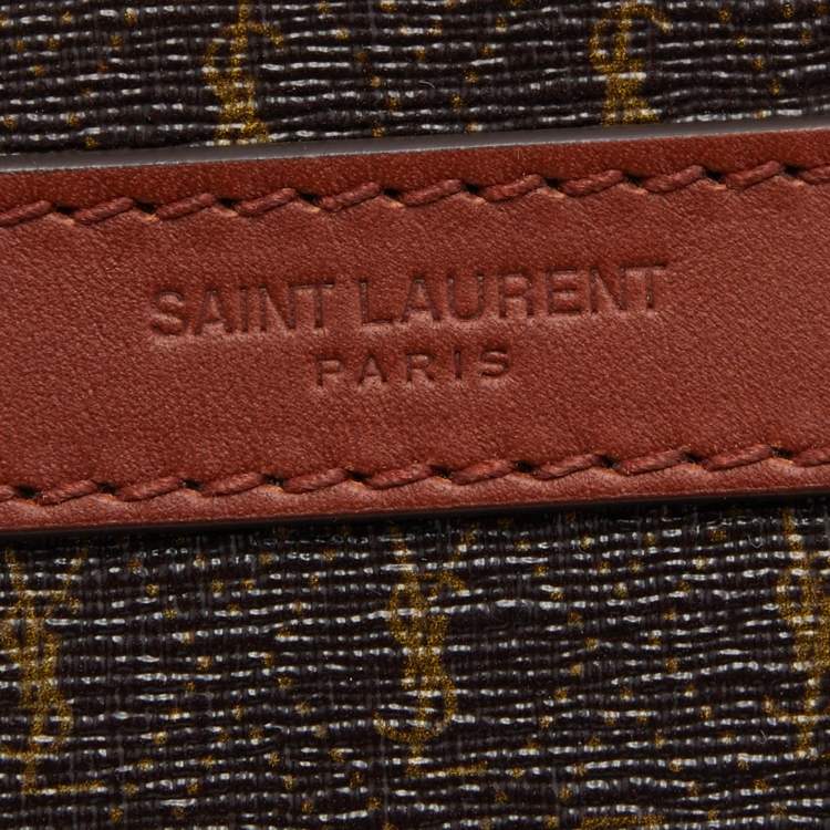 Pre Owned Saint Laurent Brown Monogram Coated Canvas and Leather Le Monogramme Crossbody Bag