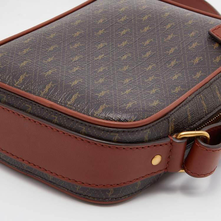 Pre Owned Saint Laurent Brown Monogram Coated Canvas and Leather Le Monogramme Crossbody Bag