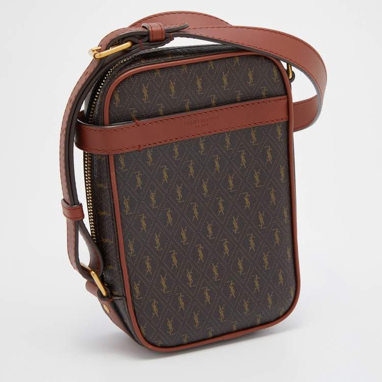 Pre Owned Saint Laurent Brown Monogram Coated Canvas and Leather Le Monogramme Crossbody Bag