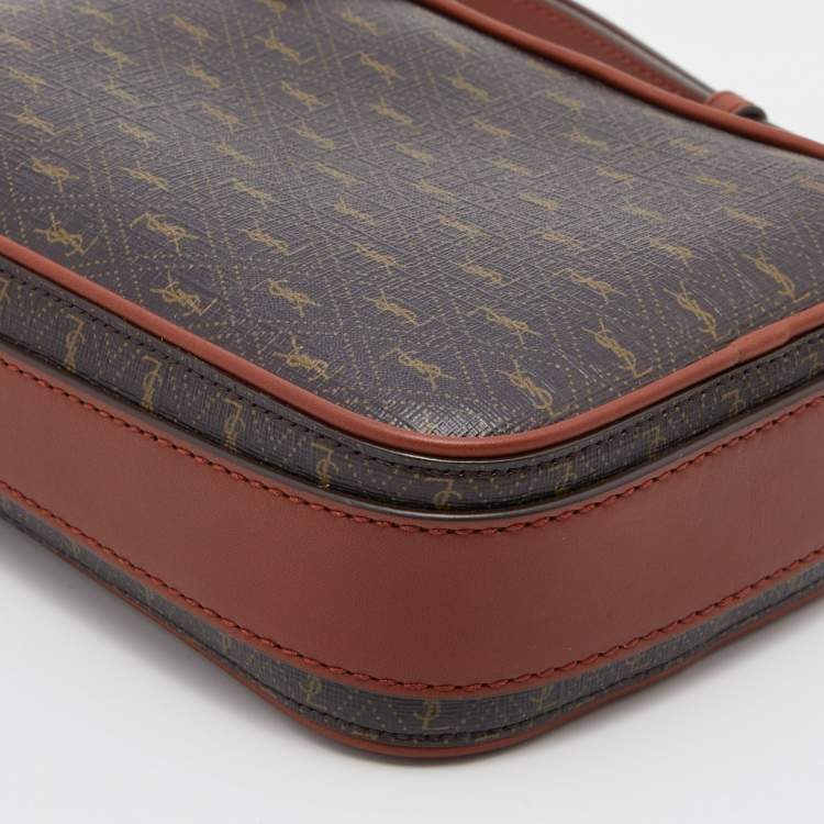 Pre Owned Saint Laurent Brown Monogram Coated Canvas and Leather Le Monogramme Crossbody Bag