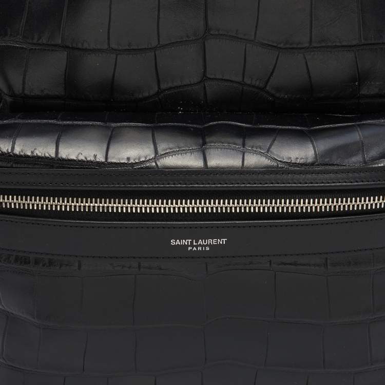 Pre Owned Saint Laurent Black Croc Embossed Leather and Canvas City Backpack