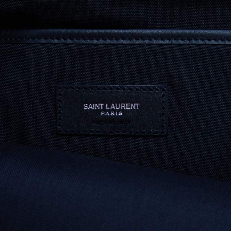 Pre Owned Saint Laurent Black Croc Embossed Leather and Canvas City Backpack
