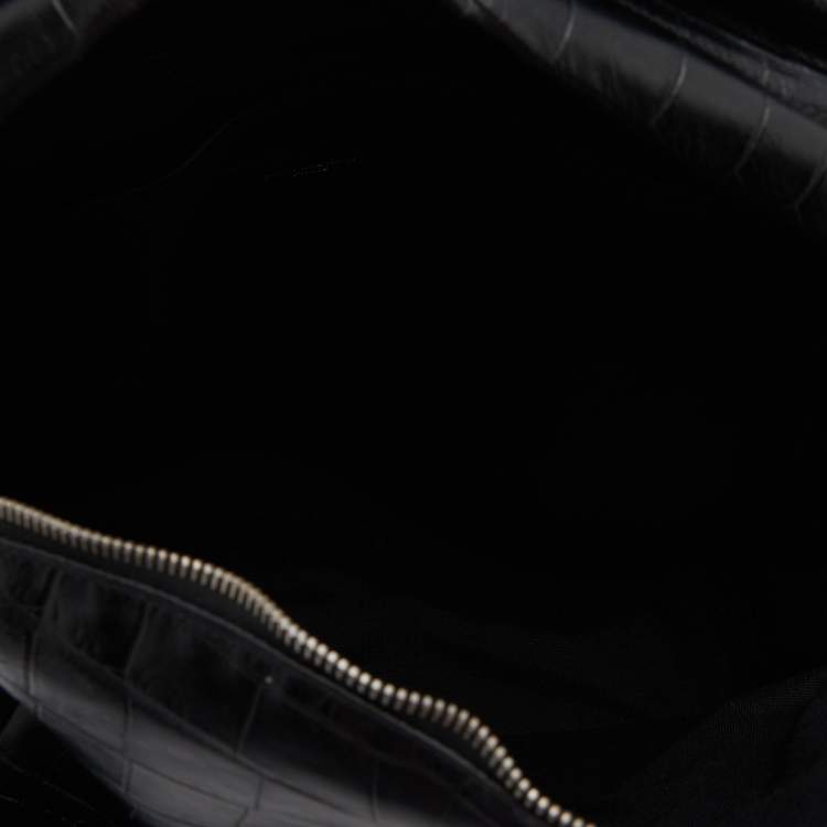 Pre Owned Saint Laurent Black Croc Embossed Leather and Canvas City Backpack