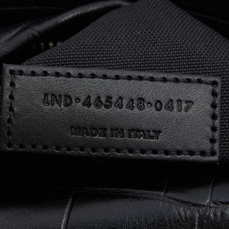 Pre Owned Saint Laurent Black Croc Embossed Leather and Canvas City Backpack