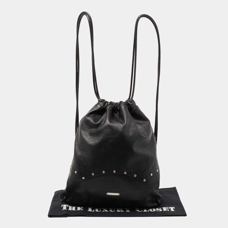 Pre Owned Saint Laurent Black Leather Studded Drawstring Backpack
