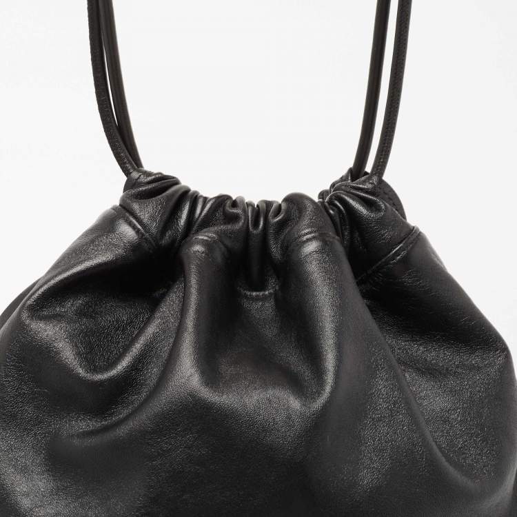Pre Owned Saint Laurent Black Leather Studded Drawstring Backpack