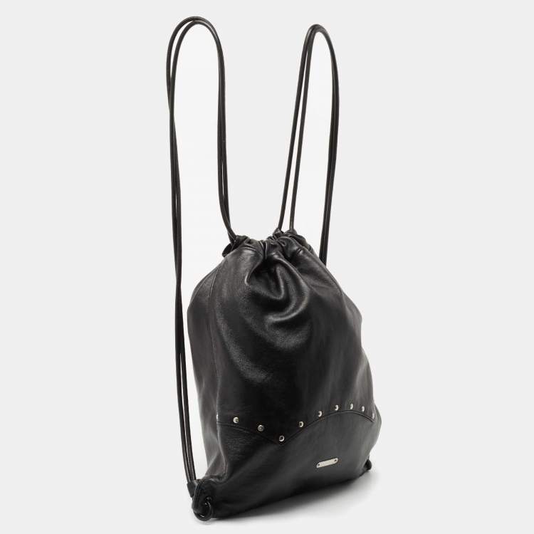 Pre Owned Saint Laurent Black Leather Studded Drawstring Backpack