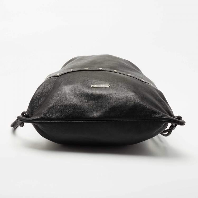 Pre Owned Saint Laurent Black Leather Studded Drawstring Backpack