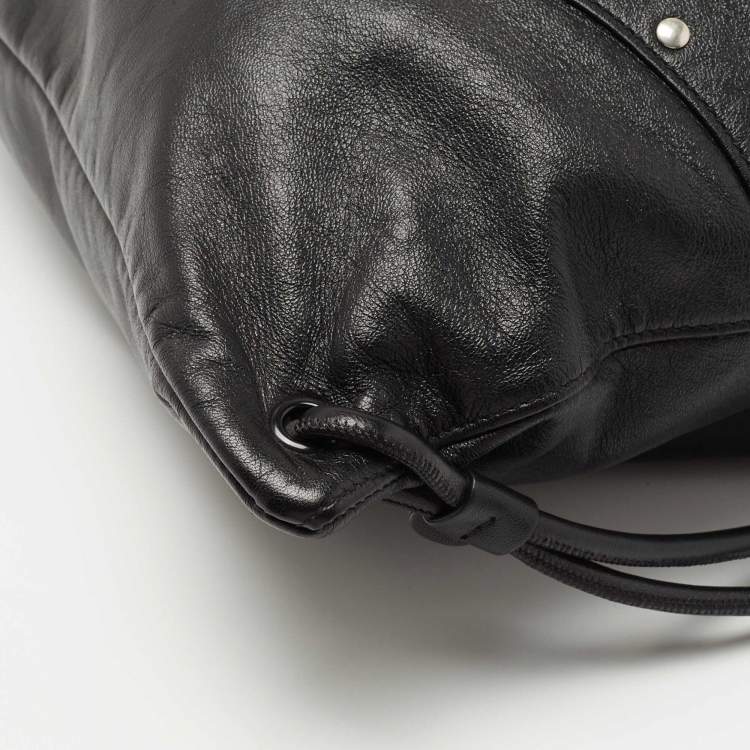 Pre Owned Saint Laurent Black Leather Studded Drawstring Backpack