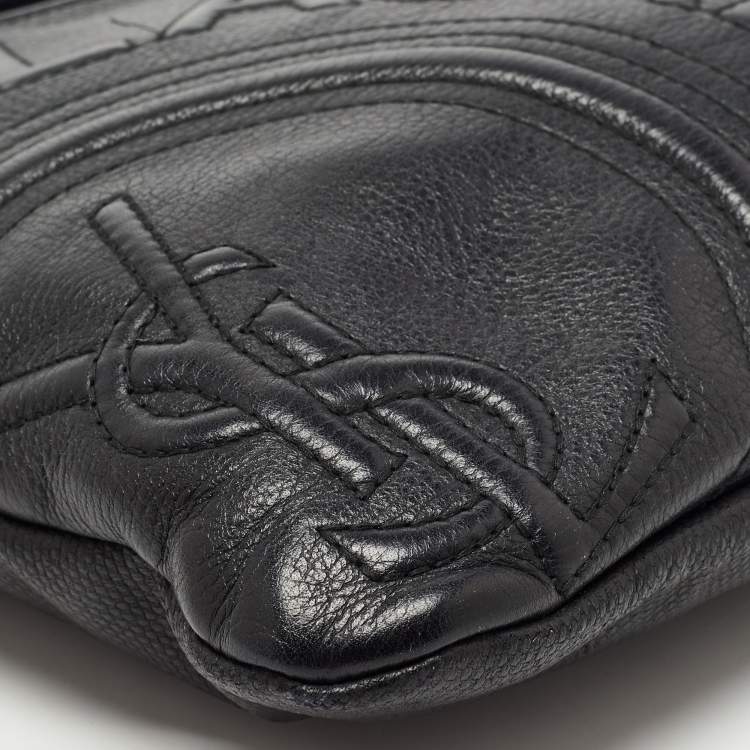Pre Owned Yves Saint Laurent Black Canvas And Leather Embossed Logo Messenger Bag