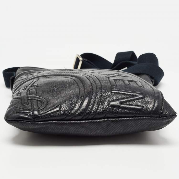Pre Owned Yves Saint Laurent Black Canvas And Leather Embossed Logo Messenger Bag