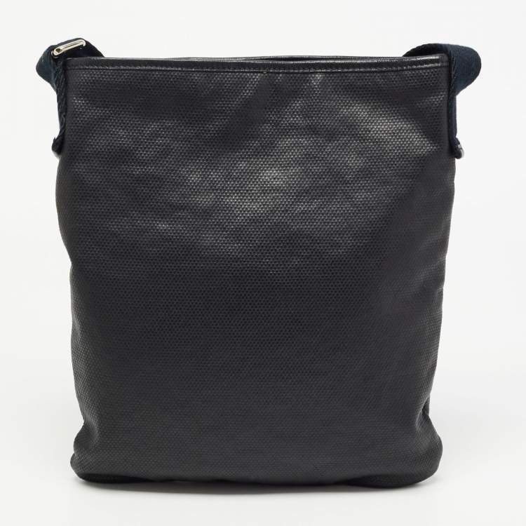 Pre Owned Yves Saint Laurent Black Canvas And Leather Embossed Logo Messenger Bag