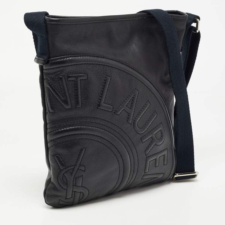 Pre Owned Yves Saint Laurent Black Canvas And Leather Embossed Logo Messenger Bag