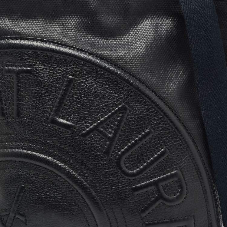 Pre Owned Yves Saint Laurent Black Canvas And Leather Embossed Logo Messenger Bag
