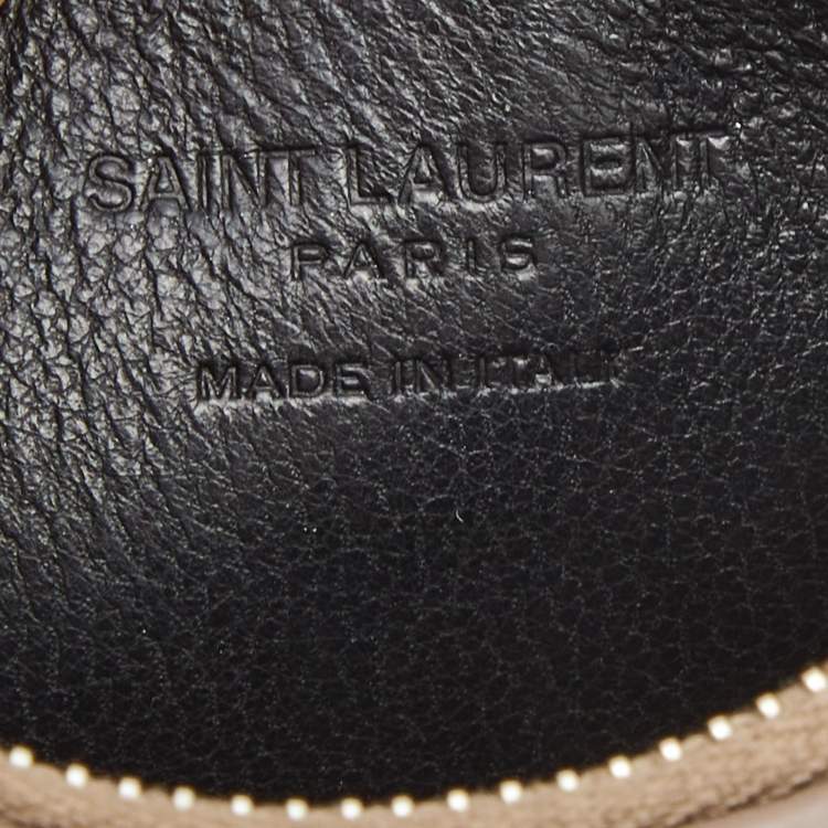 Pre Owned Saint Laurent Beige Leather Zip Card Case