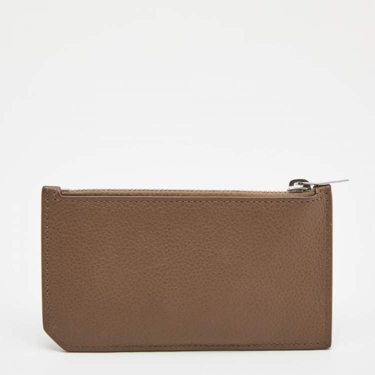 Pre Owned Saint Laurent Beige Leather Zip Card Case