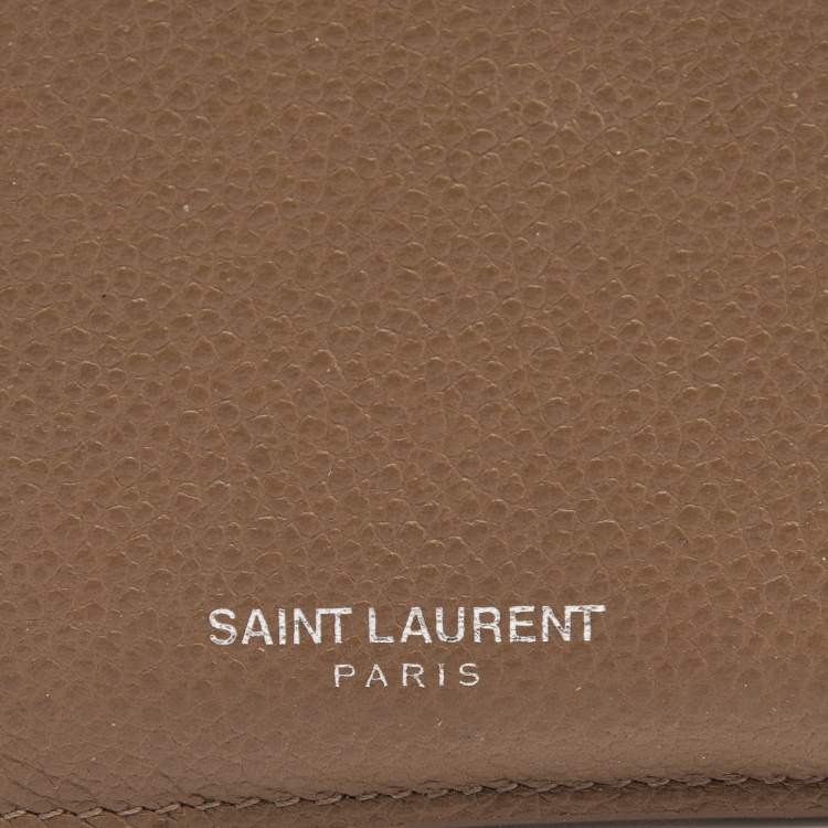 Pre Owned Saint Laurent Beige Leather Zip Card Case