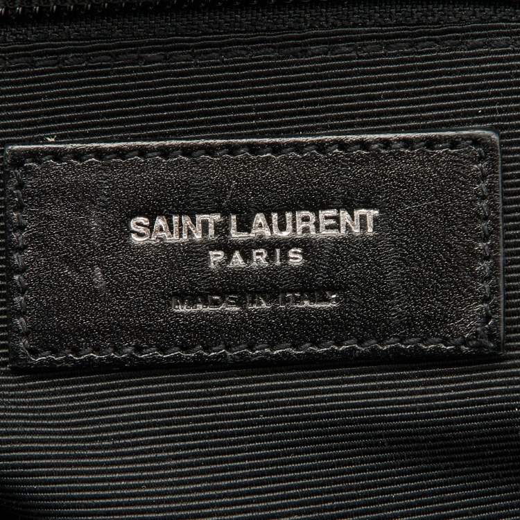 Pre Owned Saint Laurent Black Croc Embossed Leather and Canvas City Backpack