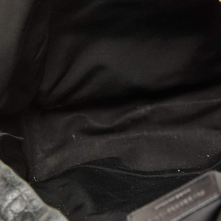 Pre Owned Saint Laurent Black Croc Embossed Leather and Canvas City Backpack