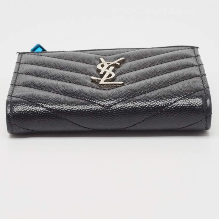Pre Owned Saint Laurent Black Matelassé Leather Monogram Zip Bifold Wallet