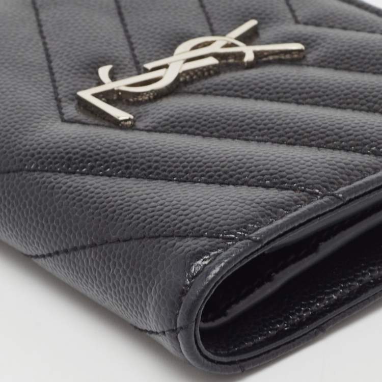 Pre Owned Saint Laurent Black Matelassé Leather Monogram Zip Bifold Wallet