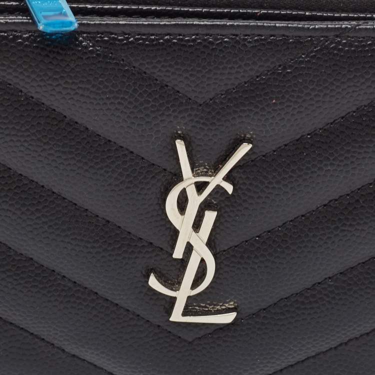 Pre Owned Saint Laurent Black Matelassé Leather Monogram Zip Bifold Wallet